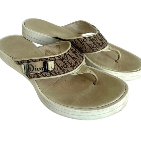 Christian Dior Trotter Monogram Flip Flop Sandals 2005 Logo Brown 36.5 - Picture 7 of 9